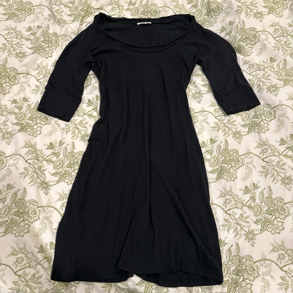 James Perse Classic Black Midi Short Speeve Dress